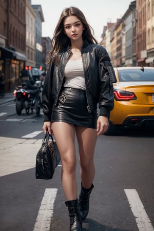 midjourney, niji,1 female,((( full_body))), cut off top of head, hand in frame
,1girls, Young beauty spirit ,Best face ever in the world, fully_dressed, random background, 1 girl, wearing best clothes,Realism, (((Leather Bomber Jacke)))