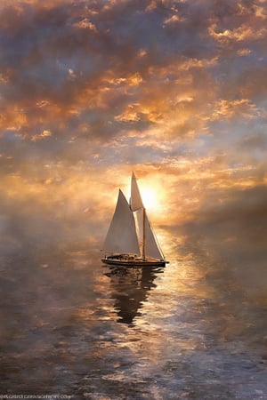 (((masterpiece))), (((best quality))), ((ultra-detailed)),  sailboat in lake, beautifull sunset  back ground, sun mirror on lake, cinematic light 