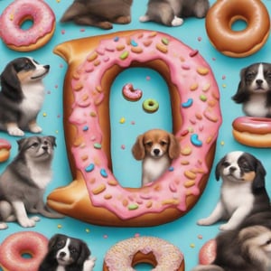 The letter D, filled with dogs and donuts