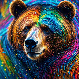 masterpiece, best quality, (extremely detailed CG unity 8k wallpaper, masterpiece, best quality, ultra-detailed, best shadow), (detailed background), (beautiful detailed face, beautiful detailed eyes), High contrast, (best illumination, an extremely delicate and beautiful),1 bear, ((colourful paint splashes on transparent background, dulux,)), ((caustic)), dynamic angle,beautiful detailed glow, Quilted style