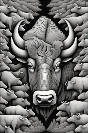  Buffalo in the style of m.c. escher


