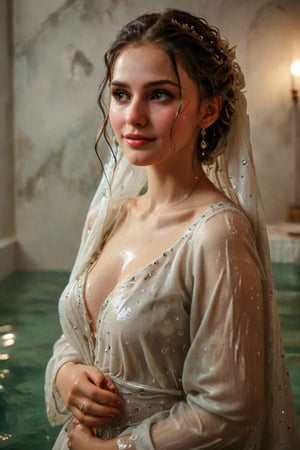 beautiful photo of a soaking wet girl. (masterpiece, top quality, best quality, official art, beautiful and aesthetic, wearing ballgown drapped with shawl:1.2), (1girl:1.4), portrait, extreme detailed, highest detailed, simple background, 16k, high resolution, perfect dynamic composition, bokeh, (sharp focus:1.2), super wide angle, high angle, high color contrast, medium shot, depth of field, blurry background,,itacstl, slight smile, ballgown, full sleeve

(wet clothes, wet hair, wet, wet face, wet skin, : 1.4 ), soakingwetclothes, wet clothes, wet hair, Visual Anime,Pakistani dress