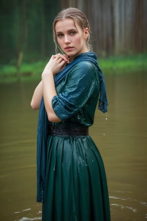 (wet clothes, wet hair, wet, wet face, wet skin, full body  : 1.4 ),(Chiaroscuro Solid colors background),( Beautiful wet German queen ),(greater details in definitions of face and eyes), (realistic and detailed wet skin textures), (extremely clear image, UHD, resembling realistic professional photographs, film grain), beautiful wet blonde hair,beautiful blue iris, ((wearing Baroque-style crimson dirndl ballgowns, royal cloak, clothes with vibrant colors, holding a shawl on hand, submerge,  hugging, very wet drenched hair, wet face:1.2)), infused with norwegian elements. The dress combines intricate lace and embroidery with colorful ballgown-inspired patterns. A wide obi belt cinches her waist, while puffed sleeves and delicate accessories complete the look, showcasing a striking fusion of cultures.,ct-drago
.
, soakingwetclothes, wet clothes, wet hair, Visual Anime,art_booster,anime_screencap,fake_screenshot,anime coloring