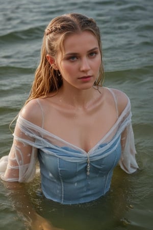 (wet clothes, wet hair, wet, wet face, wet skin,  : 1.4 ),(Chiaroscuro Solid colors background),( Beautiful wet German queen ),(greater details in definitions of face and eyes), (realistic and detailed wet skin textures), (extremely clear image, UHD, resembling realistic professional photographs, film grain), beautiful wet blonde hair,beautiful blue iris, ((wearing Baroque-style crimson dirndl ballgowns, royal cloak, clothes with vibrant colors, holding a shawl on hand, submerge,  hugging, very wet drenched hair, wet face:1.2)), infused with norwegian elements. The dress combines intricate lace and embroidery with colorful ballgown-inspired patterns. A wide obi belt cinches her waist, while puffed sleeves and delicate accessories complete the look, showcasing a striking fusion of cultures.,ct-drago
.
, soakingwetclothes, wet clothes, wet hair, Visual Anime,art_booster,anime_screencap,fake_screenshot,anime coloring