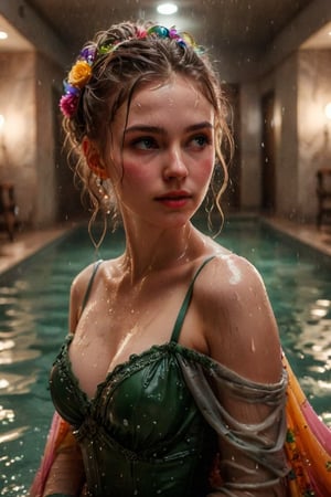 beautiful photo of a wet girl. (masterpiece, top quality, best quality, official art, beautiful and aesthetic, wearing ballgown drapped with a colorful shawl:1.2), (1girl:1.4), portrait, extreme detailed, highest detailed, simple background, 16k, high resolution, perfect dynamic composition, bokeh, (sharp focus:1.2), super wide angle, high angle, high color contrast, medium shot, depth of field, blurry background,,itacstl, slight smile, ballgown, full sleeve

(wet clothes, wet hair, wet, wet face, wet skin, : 1.4 ), soakingwetclothes, wet clothes, wet hair, Visual Anime