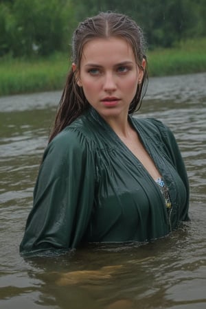 (wet clothes, wet hair, wet, wet face, wet skin,  : 1.4 ),(Chiaroscuro Solid colors background),( Beautiful wet German queen ),(greater details in definitions of face and eyes), (realistic and detailed wet skin textures), (extremely clear image, UHD, resembling realistic professional photographs, film grain), beautiful wet blonde hair,beautiful blue iris, ((wearing Baroque-style crimson dirndl ballgowns, royal cloak, clothes with vibrant colors, holding a shawl on hand, submerge,  hugging, very wet drenched hair, wet face:1.2)), infused with norwegian elements. The dress combines intricate lace and embroidery with colorful ballgown-inspired patterns. A wide obi belt cinches her waist, while puffed sleeves and delicate accessories complete the look, showcasing a striking fusion of cultures.,ct-drago
.
, soakingwetclothes, wet clothes, wet hair, Visual Anime,art_booster,anime_screencap,fake_screenshot,anime coloring