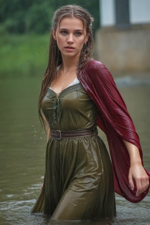 (wet clothes, wet hair, wet, wet face, wet skin, full body  : 1.4 ),(Chiaroscuro Solid colors background),( Beautiful wet German queen ),(greater details in definitions of face and eyes), (realistic and detailed wet skin textures), (extremely clear image, UHD, resembling realistic professional photographs, film grain), beautiful wet blonde hair,beautiful blue iris, ((wearing Baroque-style crimson dirndl ballgowns, royal cloak, clothes with vibrant colors, holding a shawl on hand, submerge,  hugging, very wet drenched hair, wet face:1.2)), infused with norwegian elements. The dress combines intricate lace and embroidery with colorful ballgown-inspired patterns. A wide obi belt cinches her waist, while puffed sleeves and delicate accessories complete the look, showcasing a striking fusion of cultures.,ct-drago
.
, soakingwetclothes, wet clothes, wet hair, Visual Anime,art_booster,anime_screencap,fake_screenshot,anime coloring