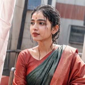 wet hair, SoakingWetClothes, wet hair, SoakingWetClothes, (dynamic angle:1.1), (cute face:1.2), dark sky, (nighttime:1.2), (rainy weather:1.2), photo of girl in the street, looking to the side, (wet hair:1.3), volumetric light, masterpiece, 8k, (best quality:1.3), (intricate details:1.1), subsurface scattering, ultrarealistic, saree,a woman in a red sari posing for a picture, wearing bihu dress mekhela sador, dressed in a sari, leaked image, wearing a sari, traditional beauty, wearing sari, assamese aesthetic, candid picture, inspired by T. K. Padmini, silver gold red details, inspired by Sudip Roy, with lovely look, reddit post


,SoakingWetClothes