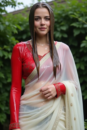 (wet clothes, wet hair, wet face, wet skin, slimy clothes, slimy skin, slimy hair ) 

(wet clothes, wet hair, wet face, wet skin, slimy hair, slimy skin, slimy clothes) 

A cinematic image of a soaking wet slim middle-aged norwegian woman, dressed in wet traditional full-sleeve red cotton blouse with embroidery and wet white heavy embroidered silk saree. She is standing outdoors , her entire outfit wet as water flowing down her body. The wet full-sleeve red cotton blouse clings tightly to her arms, highlighting its soft, textured fabric. The white saree, equally soaked, drapes beautifully along her form, the delicate embroidery on the saree shimmering as it absorbs the water. Wetness trickle down her face and long, wet hair, which is pulled back, creating a glistening effect under the soft, overcast light. Her posture is graceful and serene, , natural setting. The vibrant red of her blouse contrasts with the soft white of her saree, making the scene visually striking. Wetness shimmer on her wet clothes, capturing every detail in high definition. 4K, RAW, masterpiece, soakingwetclothes, wetlook, high definition, rain, nature, traditional fashion, wet saree, wet fashion photography, full sleeve wet blouse. Her dress looks clingy and glossy, with fabric adhering closely to the skin due to the weight of the water. darker and shinier fabric texture in rain.



4K, RAW, masterpiece, soakingwetclothes, wetlook, high definition, wet fashion photography.,Fetishwet,FluxGothicRealnime,Wetfetish