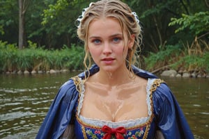 (wet clothes, wet hair, wet, wet face, wet skin,  : 1.4 ),(two Beautiful German queen ),(greater details in definitions of face and eyes), (realistic and detailed skin textures), (extremely clear image, UHD, resembling realistic professional photographs, film grain), beautiful blonde hair,beautiful blue iris, ((wearing Baroque-style dirndl ballgowns and royal cloak with vibrant colors, submerge, two girls hugging, very wet drenched hair, wet face:1.2)), infused with norwegian elements. The dress combines intricate lace and embroidery with colorful ballgown-inspired patterns. A wide obi belt cinches her waist, while puffed sleeves and delicate accessories complete the look, showcasing a striking fusion of cultures.,ct-drago
.
, soakingwetclothes, wet clothes, wet hair, Visual Anime,art_booster,anime_screencap,fake_screenshot,anime coloring