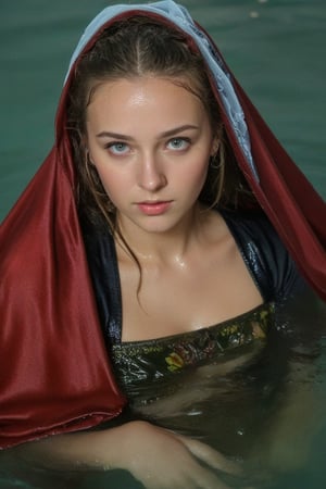 (wet clothes, wet hair, wet, wet face, wet skin,  : 1.4 ),(Chiaroscuro Solid colors background),( Beautiful wet German queen ),(greater details in definitions of face and eyes), (realistic and detailed wet skin textures), (extremely clear image, UHD, resembling realistic professional photographs, film grain), beautiful wet blonde hair,beautiful blue iris, ((wearing Baroque-style crimson dirndl ballgowns, royal cloak, clothes with vibrant colors, holding a shawl on hand, submerge,  hugging, very wet drenched hair, wet face:1.2)), infused with norwegian elements. The dress combines intricate lace and embroidery with colorful ballgown-inspired patterns. A wide obi belt cinches her waist, while puffed sleeves and delicate accessories complete the look, showcasing a striking fusion of cultures.,ct-drago
.
, soakingwetclothes, wet clothes, wet hair, Visual Anime,art_booster,anime_screencap,fake_screenshot,anime coloring