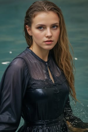 (wet clothes, wet hair, wet, wet face, wet skin, full body  : 1.4 ),(Chiaroscuro Solid colors background),( Beautiful wet German queen ),(greater details in definitions of face and eyes), (realistic and detailed wet skin textures), (extremely clear image, UHD, resembling realistic professional photographs, film grain), beautiful wet blonde hair,beautiful blue iris, ((wearing Baroque-style crimson dirndl ballgowns, royal cloak, clothes with vibrant colors, holding a shawl on hand, submerge,  hugging, very wet drenched hair, wet face:1.2)), infused with norwegian elements. The dress combines intricate lace and embroidery with colorful ballgown-inspired patterns. A wide obi belt cinches her waist, while puffed sleeves and delicate accessories complete the look, showcasing a striking fusion of cultures.,ct-drago
.
, soakingwetclothes, wet clothes, wet hair, Visual Anime,art_booster,anime_screencap,fake_screenshot,anime coloring