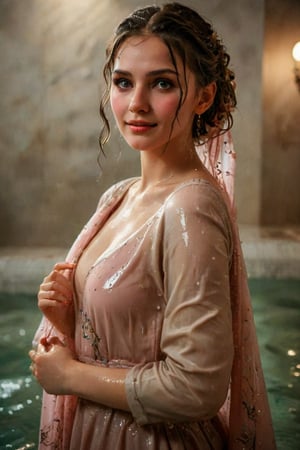 beautiful photo of a soaking wet girl. (masterpiece, top quality, best quality, official art, beautiful and aesthetic, wearing ballgown drapped with shawl:1.2), (1girl:1.4), portrait, extreme detailed, highest detailed, simple background, 16k, high resolution, perfect dynamic composition, bokeh, (sharp focus:1.2), super wide angle, high angle, high color contrast, medium shot, depth of field, blurry background,,itacstl, slight smile, ballgown, full sleeve

(wet clothes, wet hair, wet, wet face, wet skin, : 1.4 ), soakingwetclothes, wet clothes, wet hair, Visual Anime,Pakistani dress