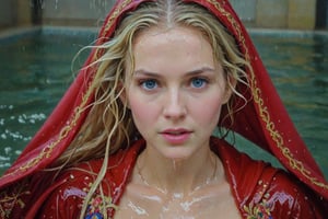 (wet clothes, wet hair, wet, wet face, wet skin,  : 1.4 ),( Beautiful German queen ),(greater details in definitions of face and eyes), (realistic and detailed skin textures), (extremely clear image, UHD, resembling realistic professional photographs, film grain), beautiful blonde hair,beautiful blue iris, ((wearing Baroque-style crimson dirndl ballgowns and veiled royal cloak with vibrant colors, submerge, two girls hugging, very wet drenched hair, wet face:1.2)), infused with norwegian elements. The dress combines intricate lace and embroidery with colorful ballgown-inspired patterns. A wide obi belt cinches her waist, while puffed sleeves and delicate accessories complete the look, showcasing a striking fusion of cultures.,ct-drago
.
, soakingwetclothes, wet clothes, wet hair, Visual Anime,art_booster,anime_screencap,fake_screenshot,anime coloring