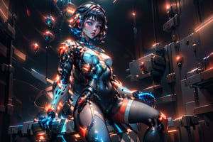 1girl, feature, pureerosface_v1, Ambilight, slender waist, (uniform:1.2), (spandex:1.3), skin tight, fingernails, background, double exposure,(original illustration composition), (fusion of limited color, maximalism artstyle), (space scene:1.1), (sci-fi:1.3), soldier, (armor:1.3), extremely detailed face, short hair, blonde