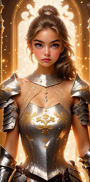  ((1 young and beautiful woman)), 
absurdres, 
(8k, best quality, masterpiece:1.2), 
professional photograph, dramatic light, 
(finely detailed face), (random dynamic pose:1.7),
female knight wearing a top filigree silver armor, 
holding a shield (family crest, intricate design) in one hand, 
holding sword of gold in other hand, 
(naked pussy:1.1), (exposed pussy:1.1),  

castle interior background,
,glitter,flat chested,Ballerina 