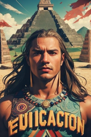 Realistic image of a (man, mexican mayan warrior), taken with a high-resolution 16k camera, using a 50mm lens for a sharp focus on the redhead, Miki Asai Macro photography, (mayan pyramid in the background), hyper detailed, trending on artstation, sharp focus, studio photo, intricate details, highly detailed, by greg rutkowski,renaissance,full_body,povbathinfront,potcoll,maxMP3_soul3142