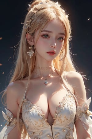(Hyper-realistic) , (illustratio), (Increase the resolution), (8K), （RAW photos,best qualtiy）,（realisticlying,photograph realistic：1.3）,best qualtiy,highly  detailed,tmasterpiece,Hyper-detailing,( the wallpaper), (详细的脸), 独奏,1girll,Moyou,Realistic, Universe, Lucy was wearing a full dress, hair flower, hair scrunchie, hair adornments, ribbon, Ribbon trim, Lace trim, necklace, jewelry, bangle, Stud earrings, choker necklace,Fantasyart,photographrealistic,动态照明,art  stations,poster for,Volumetriclighting,Very detailed faces,4 k'',Award-Awarded, 2girl,in the darkness nigth,deep shading,low tune,Cowboy photos,(formal outfit:1.4),long white hair,white hair, long blonde hair, blonde hair,1 girl