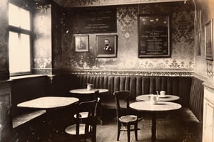 A vintage photo of an old victorian tearoom.