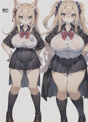 ((extremely detailed)), (((high resolution illustration))), (((masterpiece))), ((best quality))  furry girl, high school uniform japan outfit , bang hair, anime hair, tall, big boobs, ((highschool uniform)), gyaru, gyaru highschool, blonde hair, short sleeve,

((full body)), white background, standing