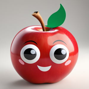 "Generate a hilarious image of a apple with comically oversized eyes and a big, playful mouth. Craft the image to radiate humor and whimsy, turning a simple fruit into a charming and funny character. The goal is to create a lighthearted and entertaining portrayal that brings a smile to viewers with the unexpected personality of this animated apple.",red apple