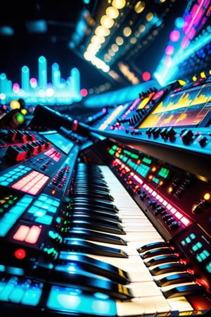 (masterpiece:1.2) (photorealistic:1.2) (bokeh) (best quality) (intricate details) (8k) (HDR) (cinematic lighting) (sharp focus) incredible dreamscape (impossible:1.2) Futuristic Korg Synthesizer, 88 key keyboard, 2 touchscreens, many knobs, 
,UraniumTech, a band like Depeche Mode with Tesla Robots giving a concert at the Allegiance Arena in Las Vegas