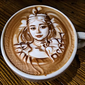 Highly detailed, High Quality, Masterpiece, beautiful, coffee, latte, LatteArt, food art, 1girl, ((big_boobies))
