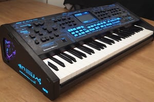 Masterpiece, highly detailed 88 keys E-MU EMAX synthesizer ,cyberpunk style