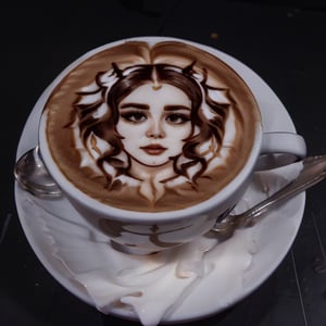 Highly detailed, High Quality, Masterpiece, beautiful, coffee, latte, LatteArt, food art, 1girl, naked girl, big_boobies