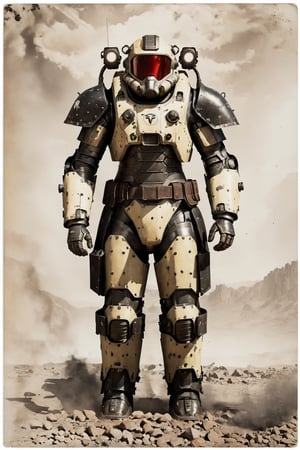 Welcome to the initial design phase of the next-generation power armor for Fallout 5, set in the wastelands of California! Your task is to create the first concept sketch of the power armor, incorporating elements of Tesla's technology and adhering to the iconic aesthetic of the Fallout universe.

Instructions:
    Research and Inspiration: Take some time to familiarize yourself with the visual style and lore of the Fallout franchise, paying particular attention to power armor designs from previous games. Additionally, explore Tesla's technology and design language to understand how it can be seamlessly integrated into the power armor.
    Sketching Process: Begin by sketching out rough outlines of the power armor design, focusing on the overall silhouette and key features such as the helmet, torso, arms, and legs. Consider how the armor's design reflects both the rugged, post-apocalyptic world of Fallout and the sleek, futuristic aesthetics of Tesla's technology. (((Titanium and carbon fiber materials and camouflage))),

    Tesla Technology Integration: Incorporate advanced technology inspired by Tesla Inc. into the design, such as energy-efficient propulsion systems, integrated AI assistants, or innovative weapon modules. Think about how these technological enhancements can enhance the functionality and versatility of the power armor in the harsh environment of California's wastelands.

    Titanium Construction and Red Color Scheme: Ensure that the design utilizes titanium construction for durability and agility, while also incorporating a striking red color scheme inspired by Tesla's branding. Experiment with different shades and accents to achieve a visually appealing balance between the iconic Vault-Tec colors and Tesla's signature red.

    Environmental Adaptation: Consider how the power armor can adapt to the environmental challenges of California's wastelands, such as extreme temperatures, radiation exposure, and hazardous terrain. Incorporate features that provide protection and functionality in diverse conditions, while still maintaining the agility and mobility necessary for exploration and combat.

    Player Customization: Keep in mind that players will have the option to customize and upgrade their power armor throughout the game. Design the armor with modular components, paint schemes, and technological enhancements that allow for extensive customization and personalization based on the player's preferences and playstyle.