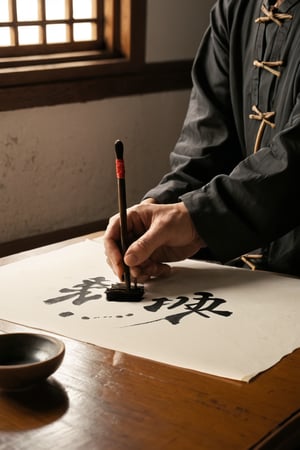 Create a richly detailed and elegant illustration capturing the traditional process of Chinese calligraphy. The scene should progress from left to right, set in a serene, culturally rich environment, such as a scholar’s study or a quiet garden pavilion. Each stage should highlight the artistry, tools, and cultural depth of Chinese calligraphy:

1. **Preparing the Workspace:** Begin with a tranquil scene in a well-lit, serene study room or an outdoor pavilion surrounded by nature. Show a beautifully arranged calligraphy workspace with a smooth, clean surface. Include traditional elements like a low wooden desk, a silk scroll laid out, and a porcelain brush holder. The background should feature details like bamboo plants, ink paintings, or traditional Chinese decor.

2. **Selecting the Tools:** Illustrate the artist carefully selecting their calligraphy tools. Show a variety of high-quality brushes with different sizes and bristle types, ink sticks, and an ornate inkstone. Capture the texture and detail of the brushes’ handles, often made of bamboo or carved wood, and the fine craftsmanship of the inkstone.

3. **Grinding the Ink:** Visualize the process of preparing the ink. Show the artist grinding an ink stick against the smooth surface of the inkstone, with water added to create a rich, black ink. Highlight the rhythmic motion of grinding and the deep, glossy ink gradually pooling in the inkstone’s reservoir.

4. **Preparing the Paper:** Depict the artist carefully unrolling or unfolding the paper, smoothing it out on the desk. The paper, often delicate rice paper or silk, should be shown in a variety of forms, such as long scrolls or smaller sheets. Include details like paperweights or stones used to keep the paper in place.

5. **Brush Techniques and Practice:** Illustrate the artist practicing brush strokes on a practice sheet. Show the various techniques and strokes, from thin, delicate lines to bold, sweeping curves. Highlight the control and precision required to create each stroke, with the artist holding the brush vertically and moving it gracefully across the paper.

6. **Creating the Calligraphy:** Transition to the main scene where the artist is creating a piece of calligraphy. Show the brush moving fluidly, creating elegant Chinese characters or expressive brushwork. Capture the flow and rhythm of the brush, the varying pressure applied to create different line weights, and the ink absorbing into the paper. Include a close-up view of the brush tip and the texture of the strokes.

7. **Finalizing and Displaying:** Conclude with a scene of the finished calligraphy piece being admired or displayed. Show the completed scroll or artwork hung on a wall or being presented in a traditional frame. Include elements like a seal stamp being applied for the artist’s signature and red ink used for the stamp. Surround the scene with other artistic or scholarly objects, such as scrolls, books, or a peaceful garden view.

Use serene, natural tones and detailed textures to bring each stage to life, from the rich, black ink and delicate paper to the graceful brush strokes and the tranquil setting. Each stage should be clearly labeled to guide the viewer through the traditional process and artistic expression of Chinese calligraphy.
This prompt should vividly capture the meticulous and artistic process of Chinese calligraphy, highlighting the cultural depth and serene beauty of this traditional art form.