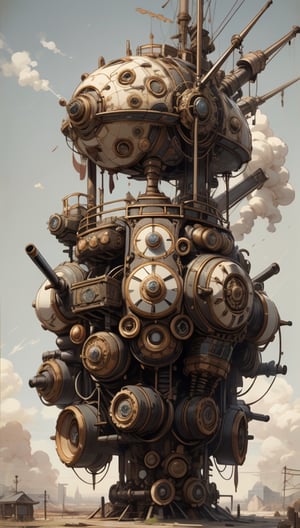 Illustration of a steampunk explorer in a post apocalyptic setting, surrounded by machine parts, mechanical UI, and post apocalyptic landscapes, Surreal steampunk Art Style, Influenced by Deviantart and Ghost in the Shell anime,Render 
