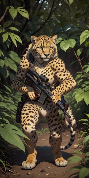 An army sniper duo with a cheetah as the shooter and a Lion as the spotter, hunting in the african sabana, blending camouflage with the surroundings, observing and waiting for their prey, comic style, funny, cartoonish,Animal,Realistic,Style,vox machina style