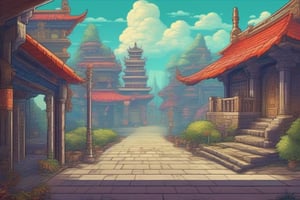 Fantasy world, 2D game background,  street fighter, insane details,  intricate details,  hyperdetailed,  hdr,  faded,  pixel art,  background,  landscape,  standing zone for walking near the camera,background