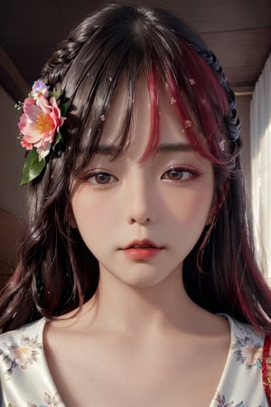Beautiful floral woman portrait, work of beauty and complexity, hyperdetailed facial features, 8k UHD, close-up ,japeruana