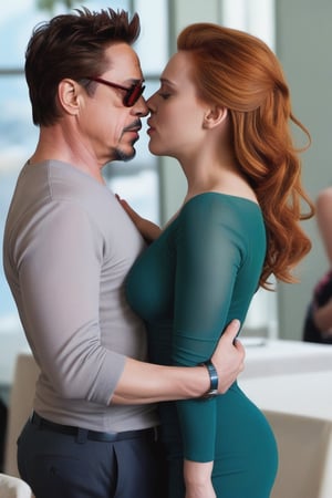 Tony Stark (Robert Downey Jr.) making love with Natasha Romanoff (Scarlett Johansson). Full body,photo r3al