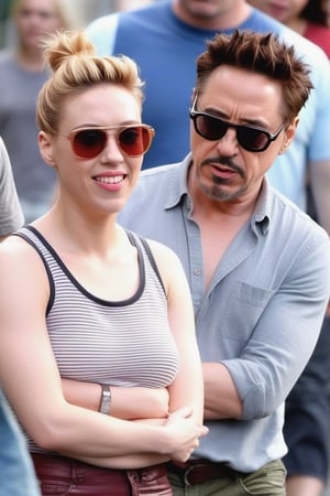 Robert Downey Jr and Scarlett Johansson deeply in love having a nice walk,photo r3al