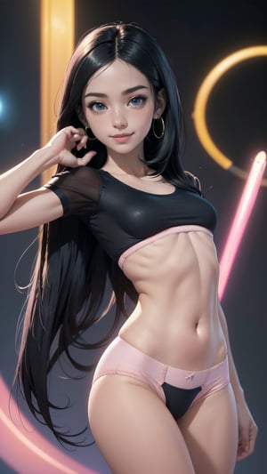 Prompt
32k, knee-deep portrait, 25yo slim woman, detailed face, (sexy tight light pink cotton seamless underwear: 1.4), (Cameltoe: 1) (Long jet black straight hair: 1.6), blue dark eyes, (slim body: 1.4), standing in a electronic room with vivid colors, golden hoops, slight smile, freckles nose. photorealistic