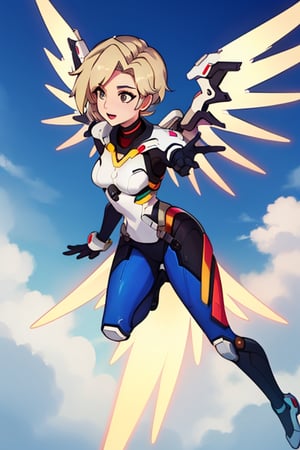 Mercy from overwatch, flying in sky, glorious