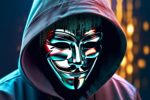 Hacker anonomous hiding face, trending on artstation, sharp focus, studio photo, intricate details, highly detailed, glitch effect