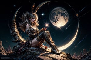 full Body,  Steampunk  Playboy Bunny Girl, chrometech , sitting moon, , , , , ,chrometech ,sitting moon,ultra high resolution,8k,Hdr,