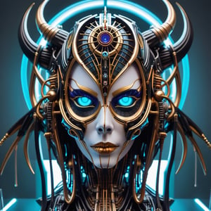 symmetrical cyberpunk death goddess Egyptian mask ((vm1)) ,digital wires and tubes, front facing simple background (even studio lighting) no shadows