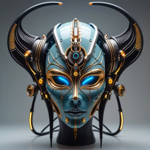 symmetrical cyberpunk death goddess Egyptian mask ((vm1)) ,digital wires and tubes, front facing simple background (even studio lighting) no shadows