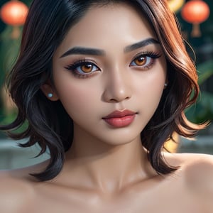 female made from the most beautiful Vietnamese indian women in the world, short wavy hair, modelshoot style, super realistic, 4k, expert lighting, perfect symmetry, Realism, Makeup, Face makeup, full_bodyperfect face,ENHANCE