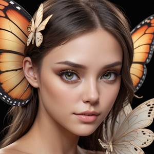 use buttefly wings to create female face, ultra detail, ultra crisp