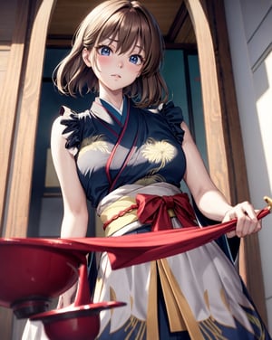 haibaratv, brown hair, short hair, anime screencap, masterpiece, cg 8k, cute, dignified kimono, noble, upper body