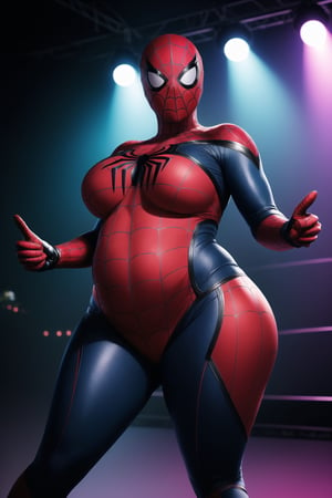 Solo, Spider-Man, Spider-Man, 1_girl, female, Age: 20 years Height: Medium  , indoors, provacative_pose, sexy,spider-man_costume, Spider-Man_suit, faceless, oversized_breasts, huge_boobs, chubby_female,perfect_hands, viewed_from_front, no_face, Spider-Man_mask, shaved_head, covered_face, covered_eyes, dancing, nightclub, night_club,  eyes_covered, hairless, no_hair, on_stage, full_body,spider-man_costume, chubby_female, weight_gain, fattening, overweight, plump, obese, obese_female,chubby_girl, perfect_hands,