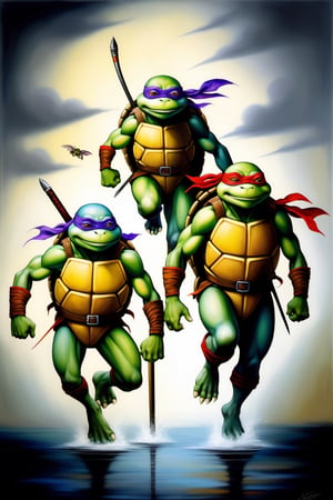 Teenage Ninja Mutant Turtles, in the style of esao andrews,Ultra realistic ,darkart