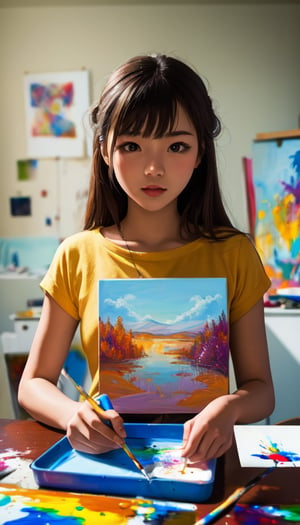 (masterpiece, best quality, highres:1.3), (1girl:1.3), ((solo)), female artist studio,,Painting