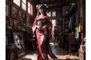a woman with long hair and a kimono is standing in a room, beautiful anime portrait, beautiful anime girl, beautiful anime woman, detailed digital anime art, ross tran style, digital anime art, artwork in the style of guweiz, attractive anime girl, digital anime illustration, beautiful alluring anime woman, detailed portrait of anime girl, portrait anime girl, seductive anime girl,Full body